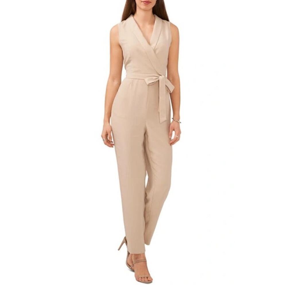 Halogen Jumpsuit Sleeveless Surplice V-Neck Tapered Leg Oxford Tan NWT 3X